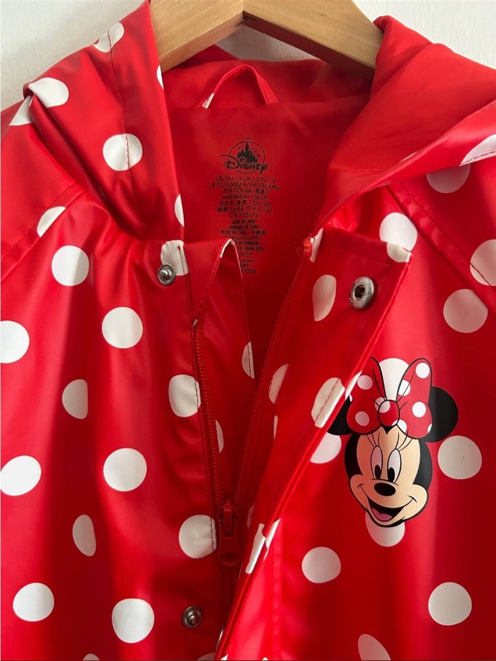 Disney Red White Polka Dot Minnie Mouse Raincoat Kids size #Disney